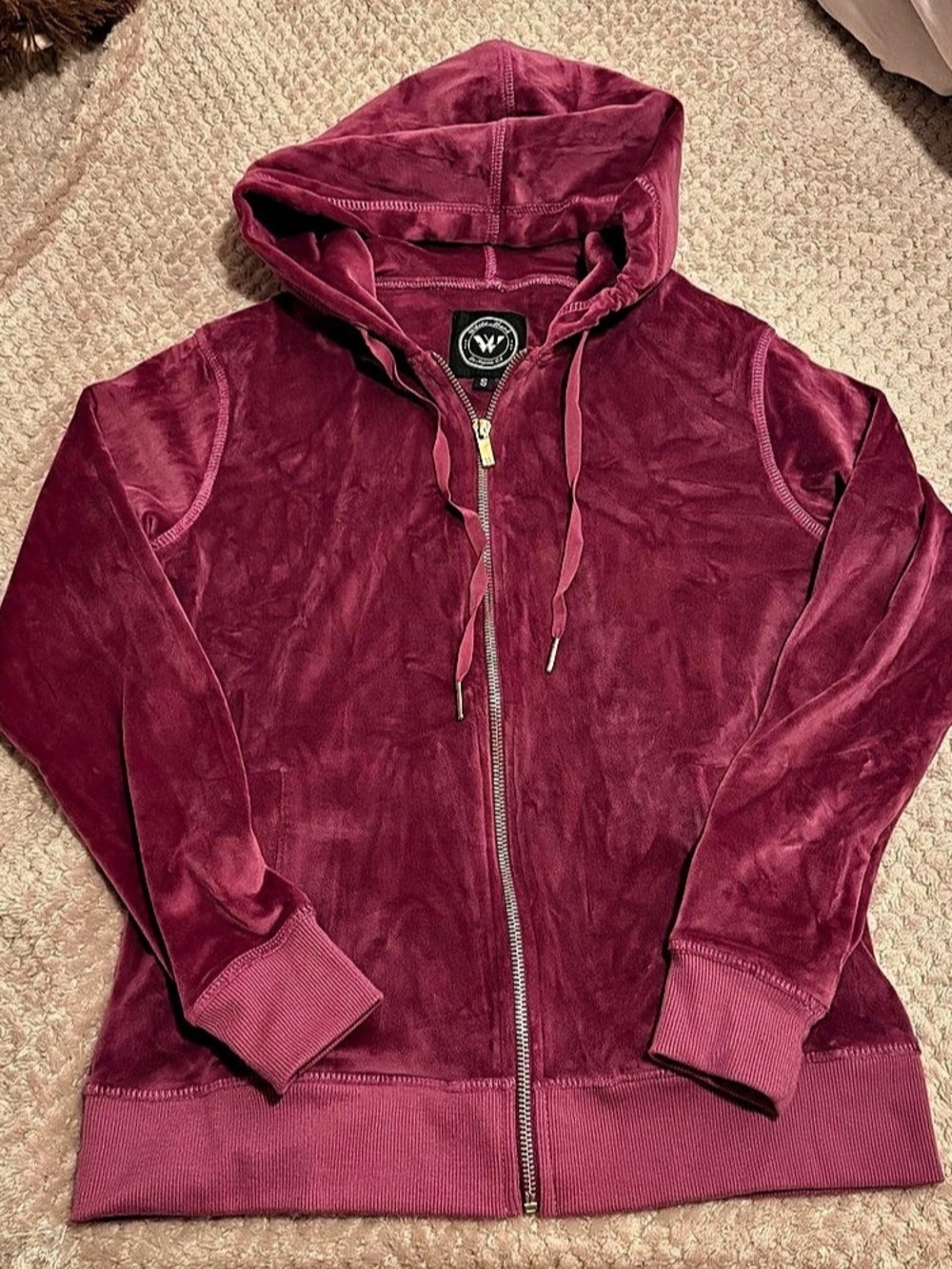 White Mark Velour Zip Hoodie in Pink Size Small Like New